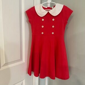 Janie and Jack Girls Skater Dress, Gold Buttons, Peter Pan Collar Size 6 Preppy